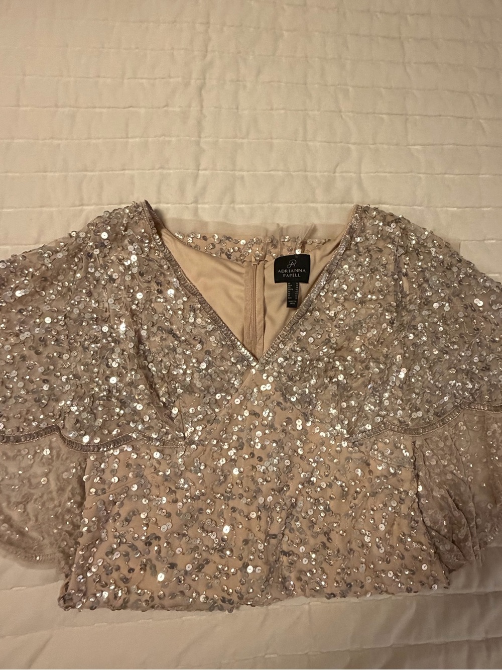 Adrianna Papell Sequin Cape/Flutter Sleeve Mini Cocktail Dress - Picture 7 of 10